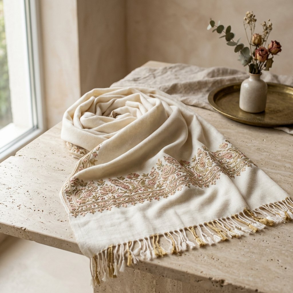 Ivory Embroidered Shawl