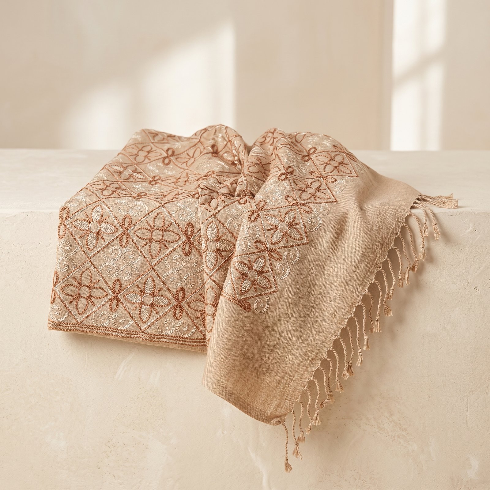Elegant Beige Embroidered Swati Shawl