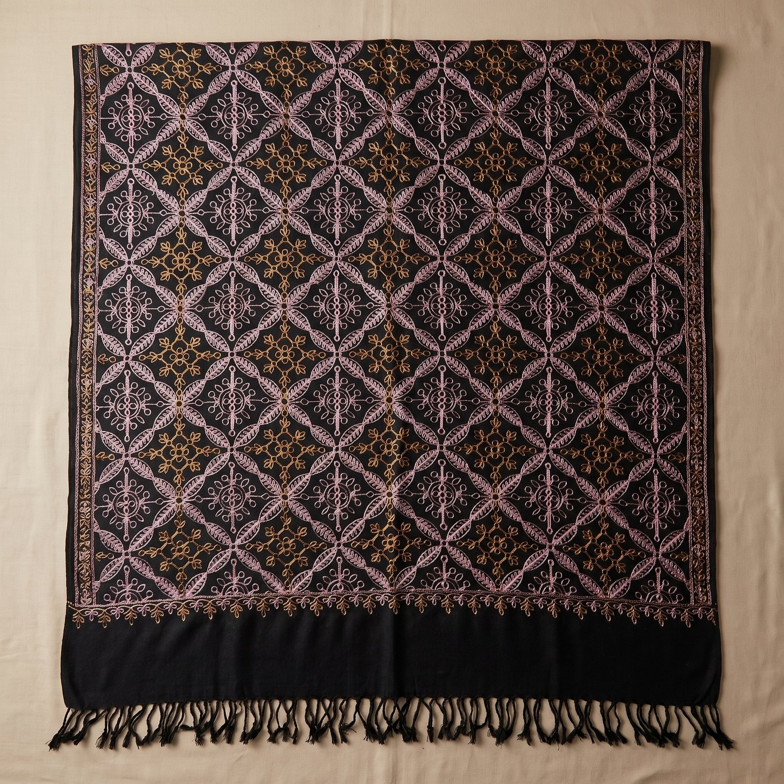 Royal Black Embroidered Swati Shawl Detail Embroidery — Swati Wool Shawl Pakistan