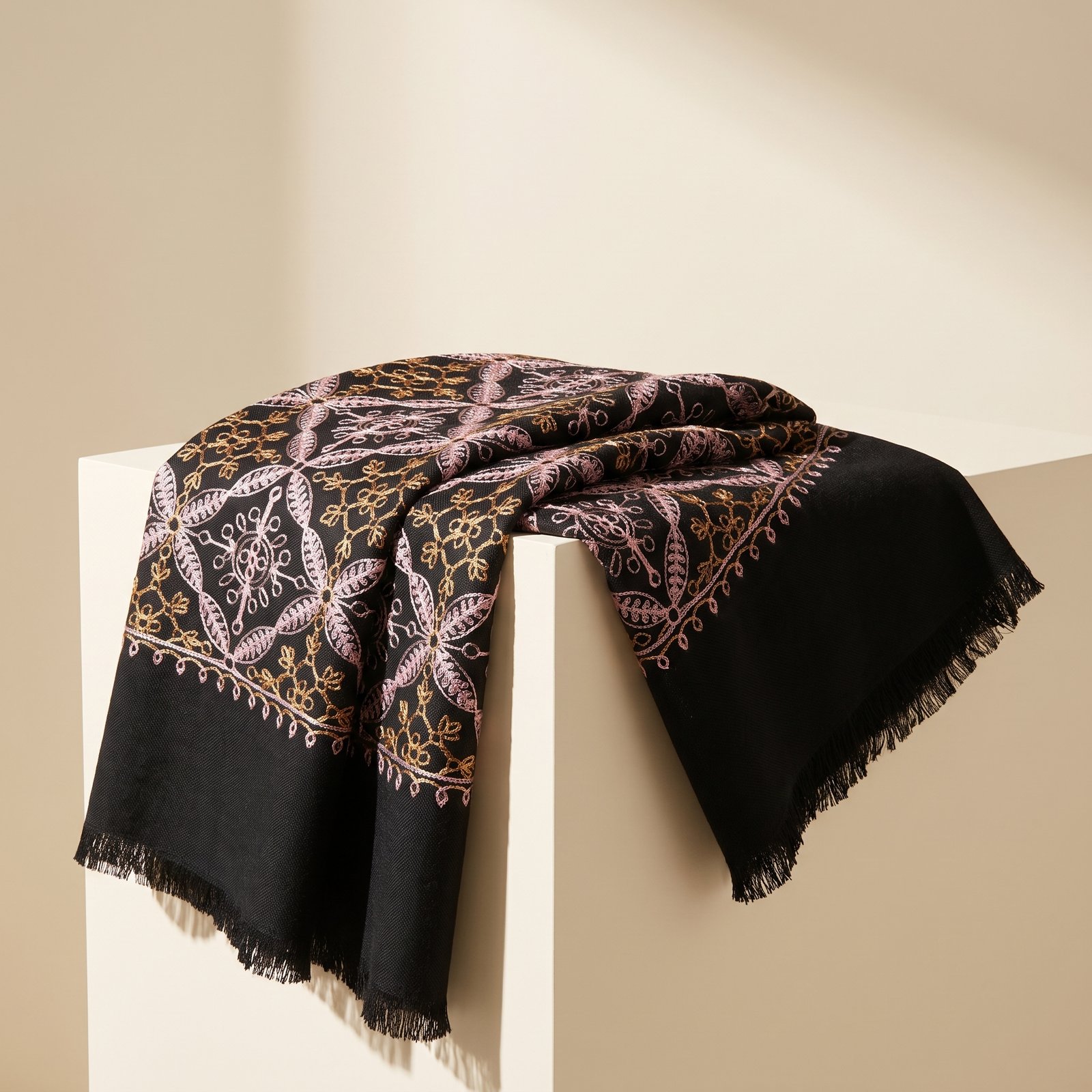 Royal Black Embroidered Swati Shawl — Authentic Swati Winter Shawl in Pakistan | AROVEH SHAWLS