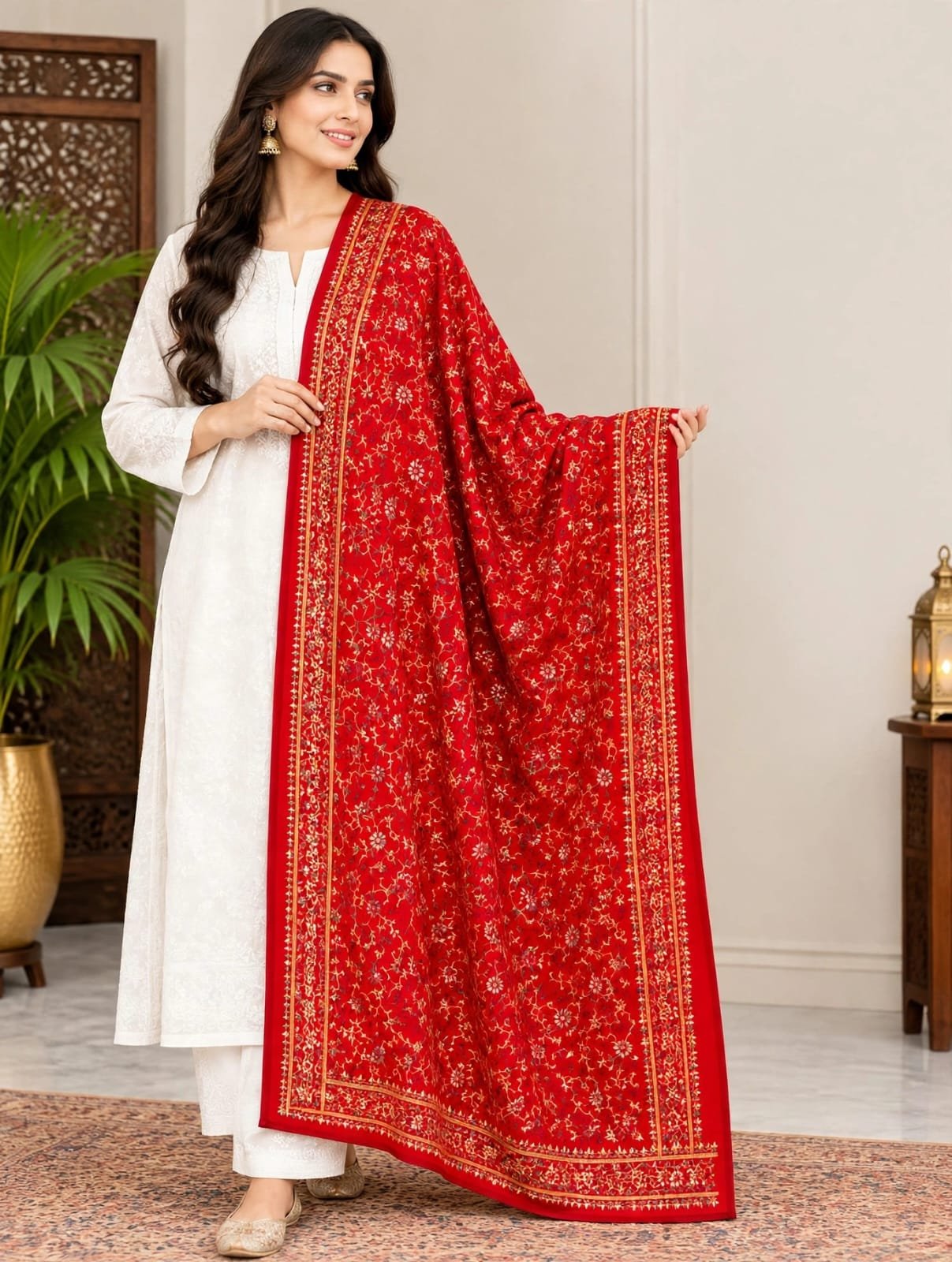 Crimson Royal Heritage Embroidered Shawl