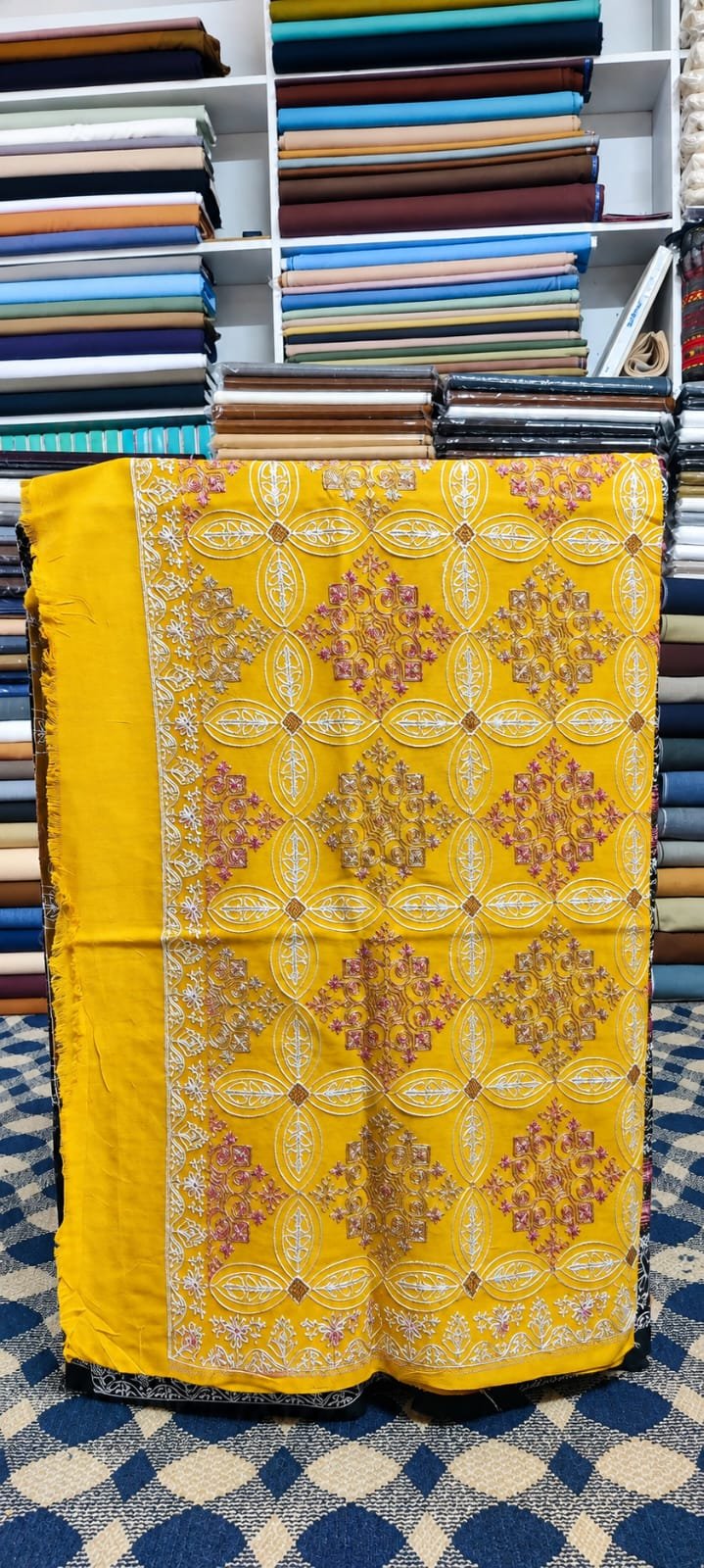 Mustard Gold Heritage Embroidered Shawl